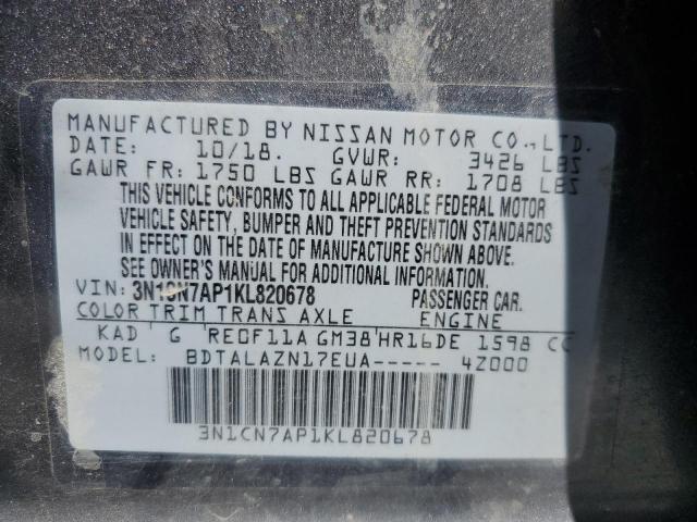 Photo 10 from auction – 2019 NISSAN VERSA S with VIN 3N1CN7AP1KL820678