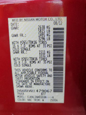 Photo 10 from auction – 2012 NISSAN FRONTIER S with VIN 1N6AD0EV6CC479067