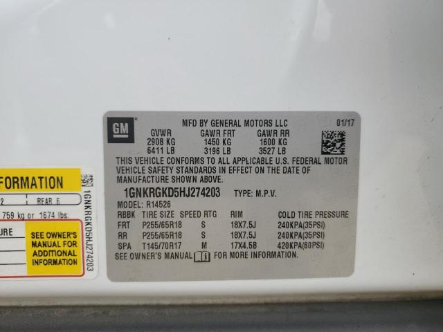 Photo 10 from auction – 2017 CHEVROLET TRAVERSE L with VIN 1GNKRGKD5HJ274203
