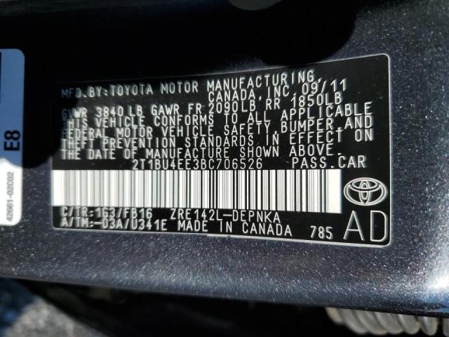 Photo 10 from auction – 2011 TOYOTA COROLLA BA with VIN 2T1BU4EE3BC706526
