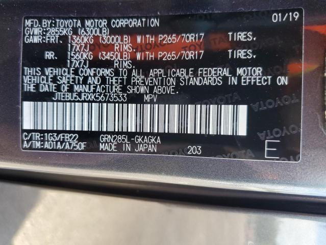 Photo 10 from auction – 2019 TOYOTA 4RUNNER SR with VIN JTEBU5JRXK5673533