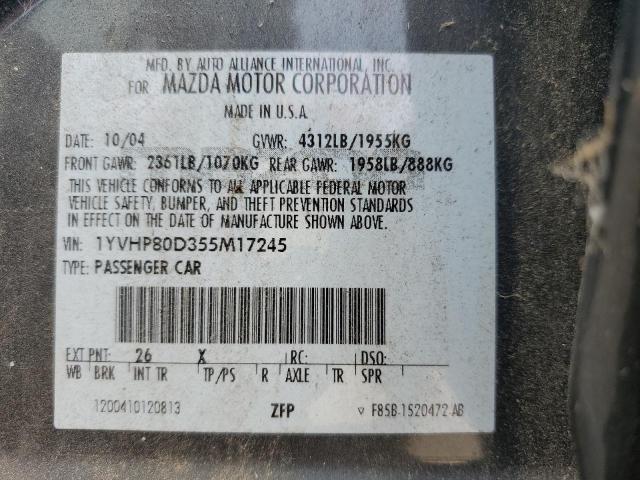 Photo 10 from auction – 2005 MAZDA MAZDA6 with VIN 1YVHP80D355M17245