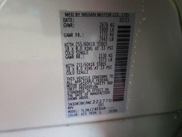 Photo 10 from auction – 2022 NISSAN PATHFINDER with VIN 5N1DR3BC4NC222770