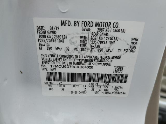 Photo 10 from auction – 2012 FORD ESCAPE XLT with VIN 1FMCU9D70CKB84020