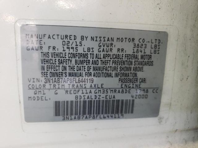 Photo 10 from auction – 2015 NISSAN SENTRA with VIN 3N1AB7AP8FL644119