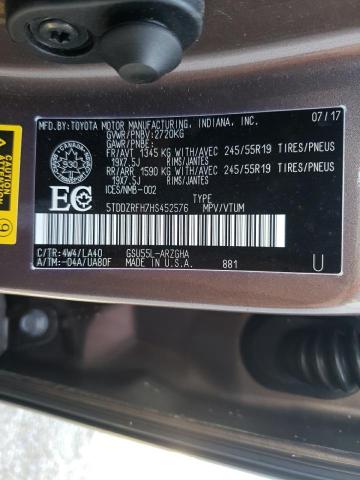 Photo 10 from auction – 2017 TOYOTA HIGHLANDER with VIN 5TDDZRFH7HS452576