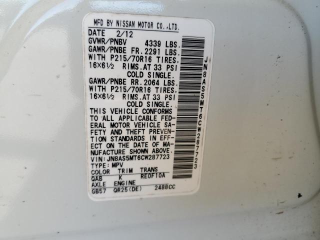 Photo 10 from auction – 2012 NISSAN ROGUE S with VIN JN8AS5MT6CW287723