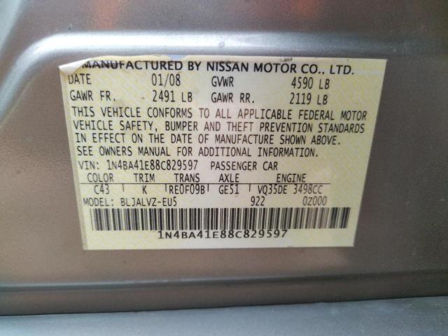 Photo 10 from auction – 2008 NISSAN MAXIMA SE with VIN 1N4BA41E88C829597