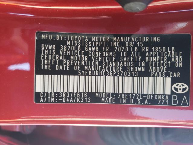 Photo 10 from auction – 2016 TOYOTA COROLLA with VIN 5YFBURHE3GP370313