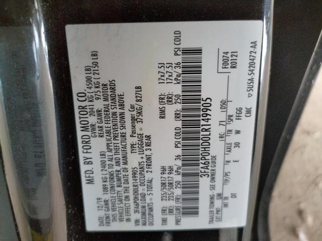 Photo 10 from auction – 2020 FORD FUSION SE with VIN 3FA6P0HD0LR149905
