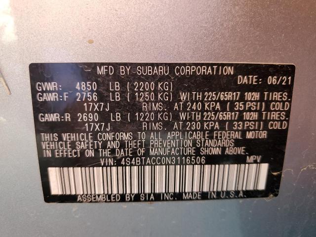 Photo 10 from auction – 2022 SUBARU OUTBACK PR with VIN 4S4BTACC0N3116506