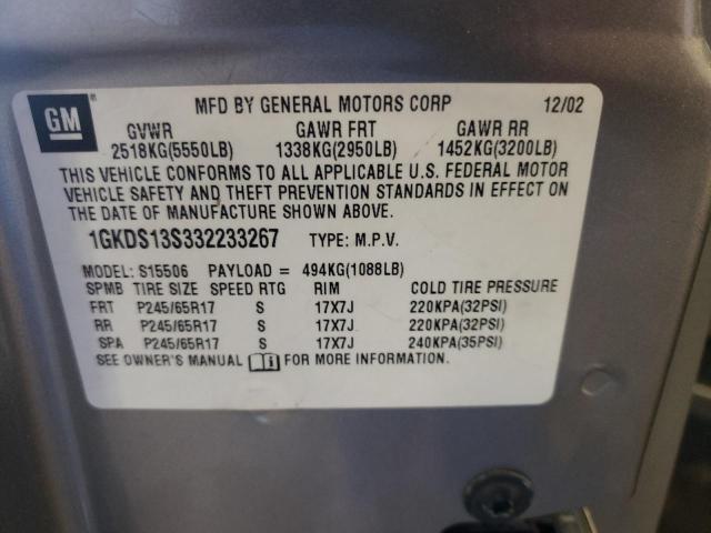 Photo 10 from auction – 2003 GMC ENVOY with VIN 1GKDS13S332233267