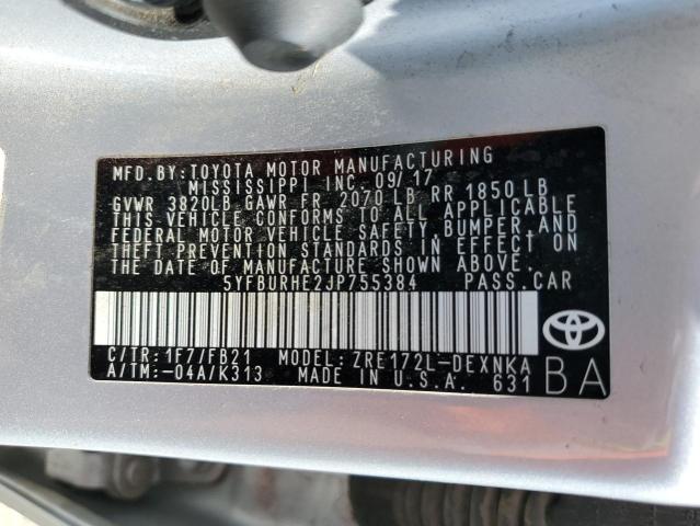 Photo 10 from auction – 2018 TOYOTA COROLLA L with VIN 5YFBURHE2JP755384