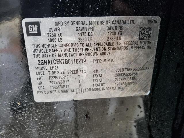 Photo 10 from auction – 2016 CHEVROLET EQUINOX LT with VIN 2GNALCEK7G6110219