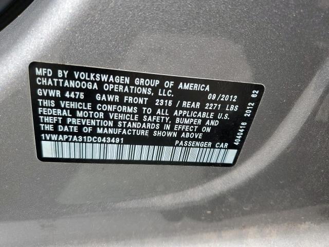 Photo 10 from auction – 2013 VOLKSWAGEN PASSAT S with VIN 1VWAP7A31DC043491