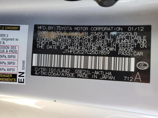 Photo 10 from auction – 2012 LEXUS IS 350 with VIN JTHFE2C27C2507859