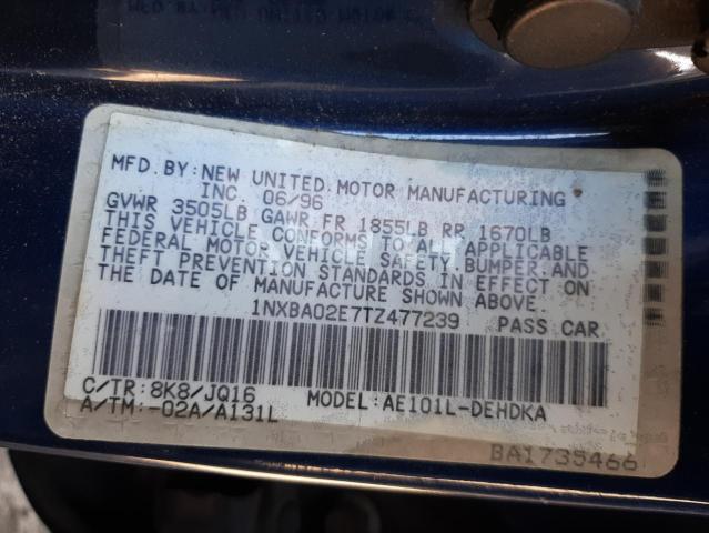 Photo 10 from auction – 1996 TOYOTA COROLLA with VIN 1NXBA02E7TZ477239