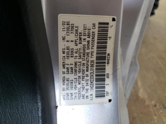 Photo 10 from auction – 2003 HONDA CIVIC EX with VIN 1HGEM220X3L018626