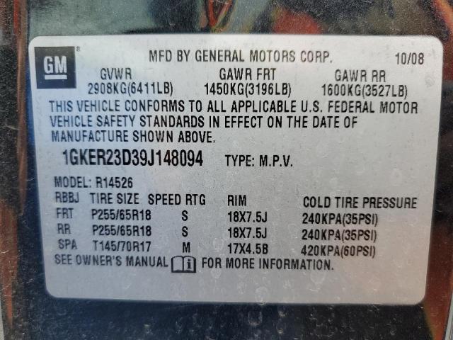 Photo 10 from auction – 2009 GMC ACADIA SLT with VIN 1GKER23D39J148094