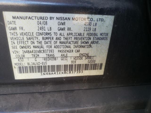 Photo 10 from auction – 2008 NISSAN MAXIMA SE with VIN 1N4BA41EX8C837393
