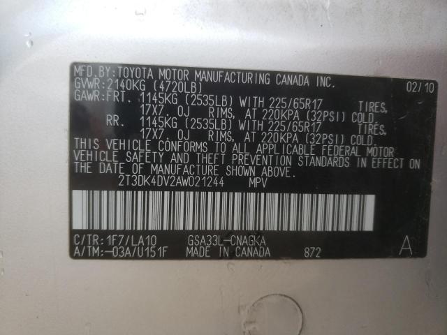 Photo 10 from auction – 2010 TOYOTA RAV4 LIMIT with VIN 2T3DK4DV2AW021244