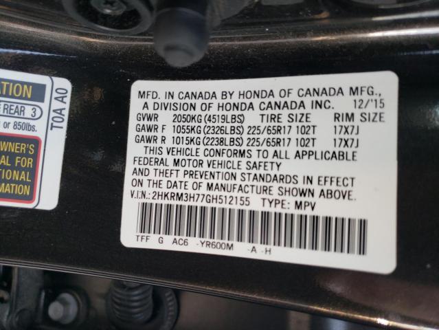 Photo 10 from auction – 2016 HONDA CR-V EXL with VIN 2HKRM3H77GH512155