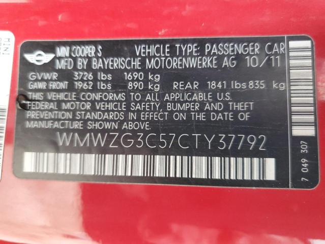 Photo 10 from auction – 2012 MINI COOPER S C with VIN WMWZG3C57CTY37792