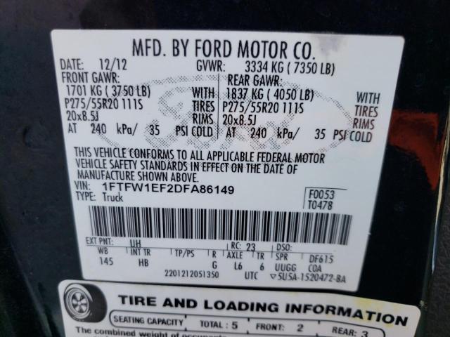 Photo 10 from auction – 2013 FORD F150 SUPER with VIN 1FTFW1EF2DFA86149