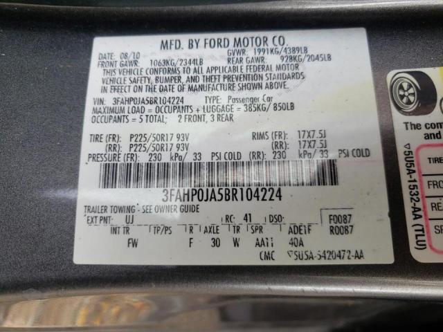 Photo 10 from auction – 2011 FORD FUSION SEL with VIN 3FAHP0JA5BR104224