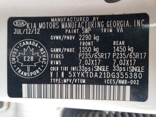 Photo 10 from auction – 2013 KIA SORENTO LX with VIN 5XYKTDA21DG355380