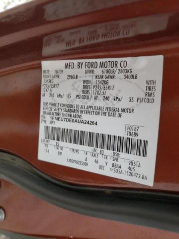Photo 10 from auction – 2010 FORD EXPLORER X with VIN 1FMEU7DE0AUA24264