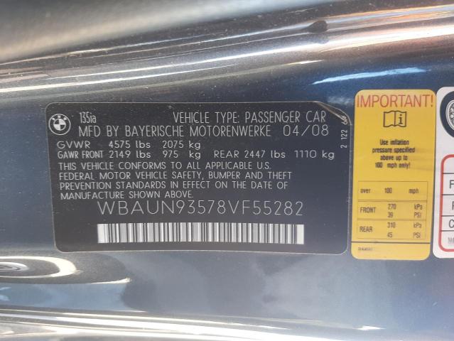 Photo 10 from auction – 2008 BMW 135 I with VIN WBAUN93578VF55282