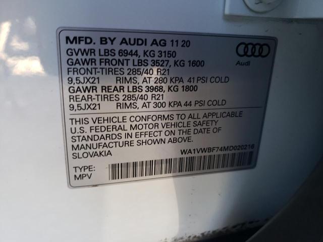 Photo 10 from auction – 2021 AUDI SQ7 PRESTI with VIN WA1VWBF74MD020216