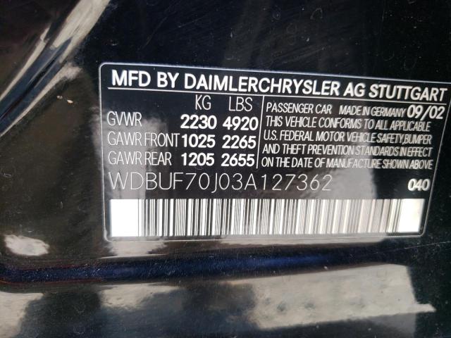 Photo 10 from auction – 2003 MERCEDES-BENZ E 500 with VIN WDBUF70J03A127362