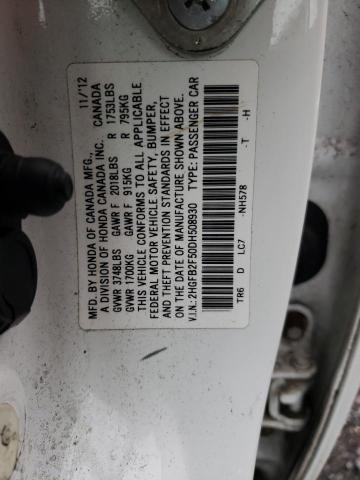 Photo 10 from auction – 2013 HONDA CIVIC LX with VIN 2HGFB2F50DH508930