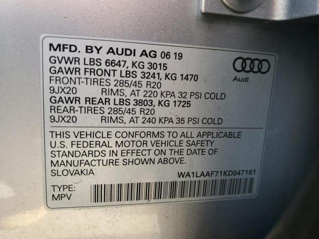 Photo 10 from auction – 2019 AUDI Q7 PREMIUM with VIN WA1LAAF71KD047161
