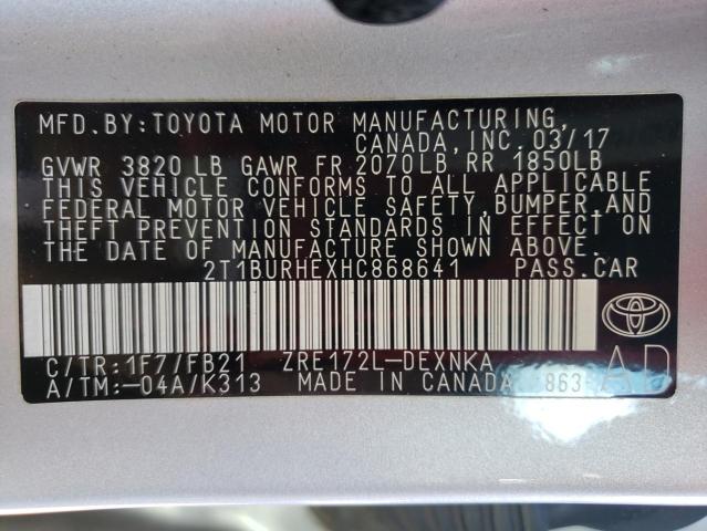 Photo 10 from auction – 2017 TOYOTA COROLLA L with VIN 2T1BURHEXHC868641
