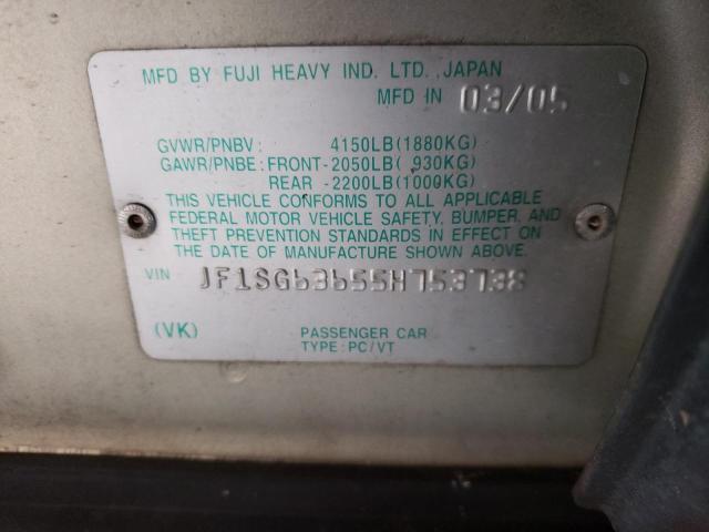 Photo 10 from auction – 2005 SUBARU FORESTER 2 with VIN JF1SG63655H753738