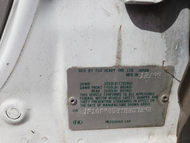 Photo 10 from auction – 2000 SUBARU IMPREZA OU with VIN JF1GF4858YH807292
