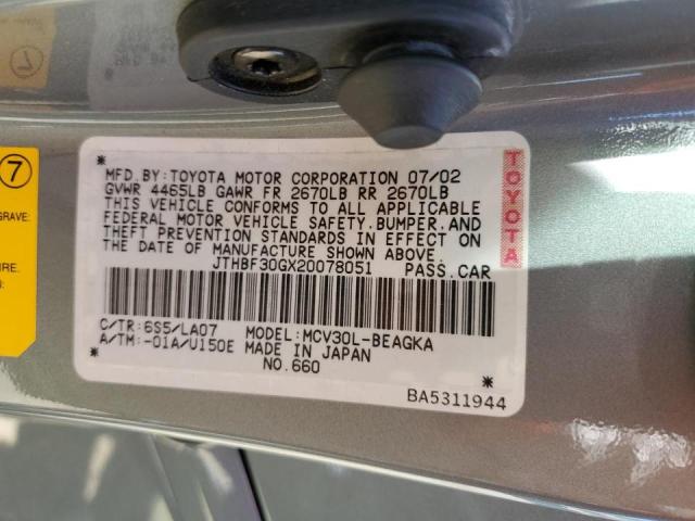 Photo 10 from auction – 2002 LEXUS ES 300 with VIN JTHBF30GX20078051