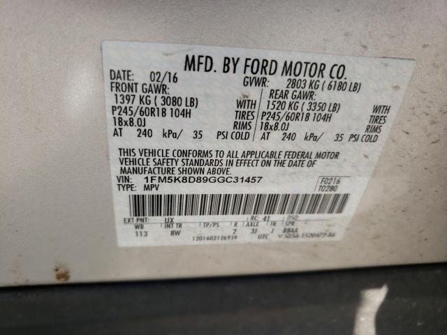 Photo 10 from auction – 2016 FORD EXPLORER X with VIN 1FM5K8D89GGC31457