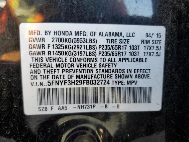 Photo 10 from auction – 2015 HONDA PILOT LX with VIN 5FNYF3H29FB032724