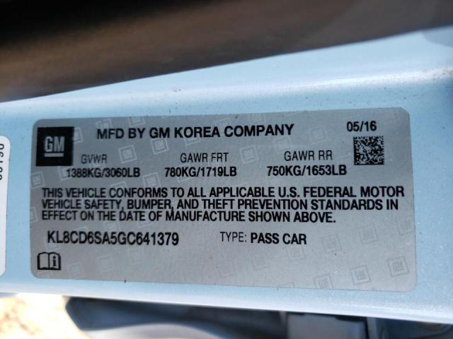 Photo 10 from auction – 2016 CHEVROLET SPARK 1LT with VIN KL8CD6SA5GC641379