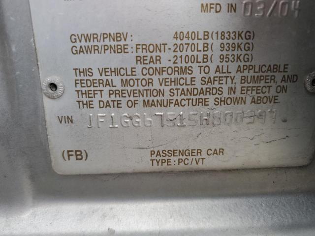 Photo 10 from auction – 2005 SUBARU IMPREZA RS with VIN JF1GG67515H800397