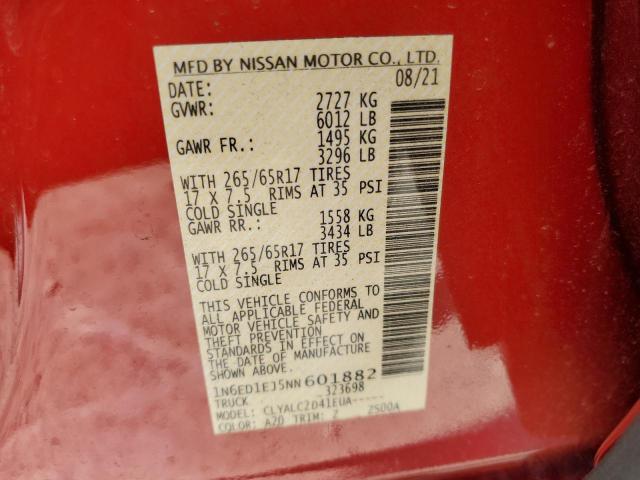 Photo 10 from auction – 2022 NISSAN FRONTIER S with VIN 1N6ED1EJ5NN601882