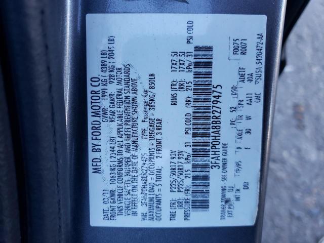 Photo 10 from auction – 2011 FORD FUSION SE with VIN 3FAHP0HA8BR279475