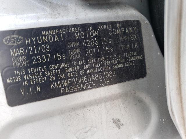 Photo 10 from auction – 2003 HYUNDAI SONATA GLS with VIN KMHWF35H63A867082