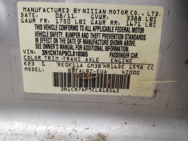 Photo 10 from auction – 2012 NISSAN VERSA S with VIN 3N1CN7AP9CL818565