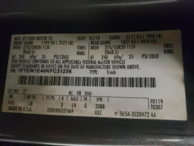 Photo 10 from auction – 2019 FORD F150 SUPER with VIN 1FTEW1E40KFC31258