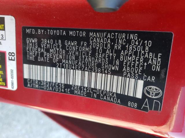 Photo 10 from auction – 2010 TOYOTA COROLLA BA with VIN 2T1BU4EE7AC398145